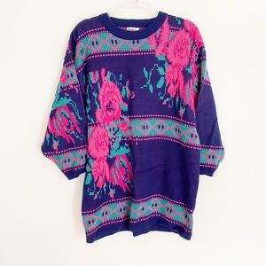 Vintage 90s Cottagecore Grandpa Oversized floral sweater M